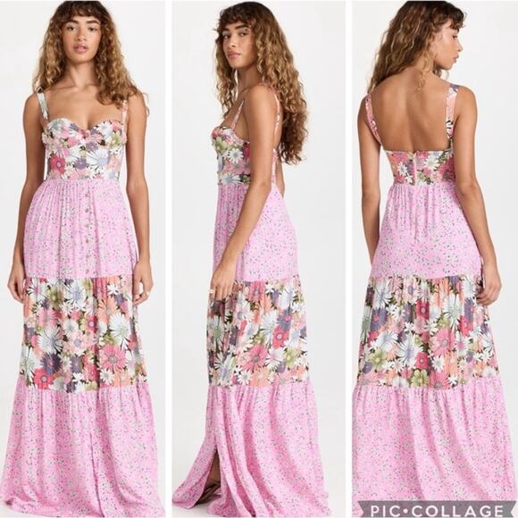 Agua Bendita Alani Java Floral Mix Media Maxi Dress Bloom Tiered Medium NWT - Picture 1 of 15